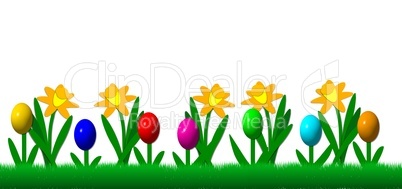 Osterhintergrund mit Blumen und Eiern ausgeschnitten
