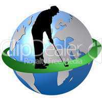 Golfspieler Silhouette auf dem Globus