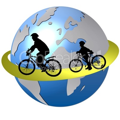Sportler Silhouetten Radfahrer Globus