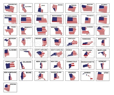 Amerikanische Bundesstaaten einzeln im Stars & Stripes Design