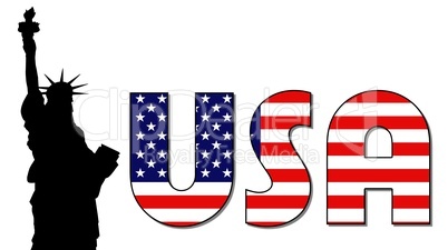 USA Schriftzug im Stars & Stripes Design mit Freiheitsstatue