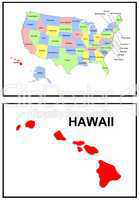 USA Landkarte Staat Hawaii