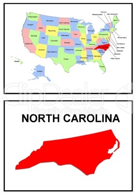 USA Landkarte Staat North Carolina