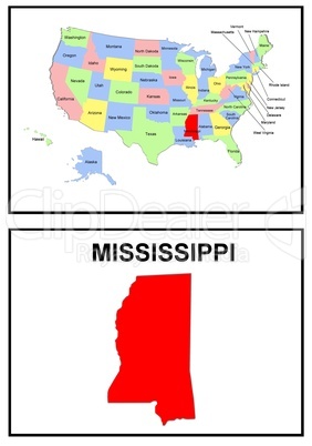 USA Landkarte Staat Missisippi