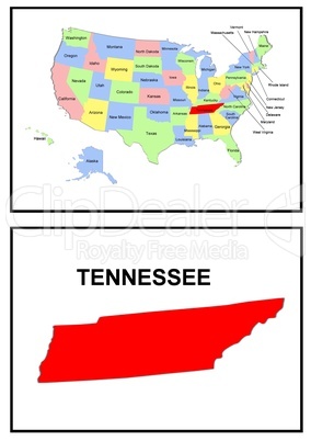 USA Landkarte Staat Tennessee