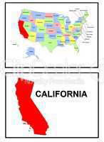 USA Landkarte Staat Kalifornien