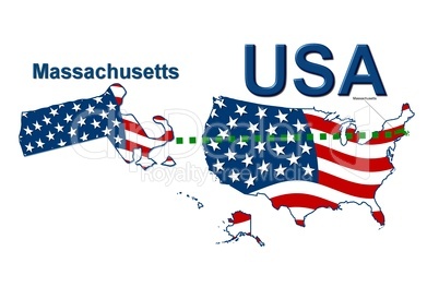 USA Landkarte Staat Stars & Stripes massachusetts