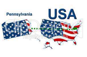 USA Landkarte Staat Stars & Stripes Pennsylvania