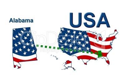 USA Landkarte Staat Stars & Stripes Alabama