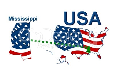 USA Landkarte Staat Stars & Stripes Mississippi