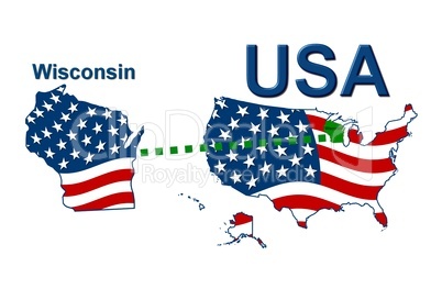 USA Landkarte Staat Stars & Stripes Wisconsin