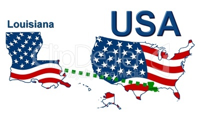 USA Landkarte Staat Stars & Stripes Louisiana