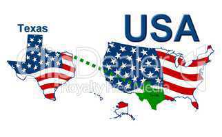 USA Landkarte Staat Stars & Stripes Texas