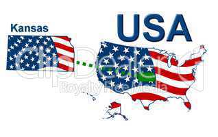 USA Landkarte Staat Stars & Stripes Kansas