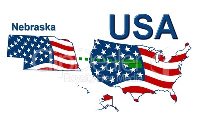 USA Landkarte Staat Stars & Stripes Nebraska