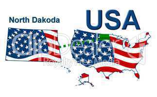 USA Landkarte Staat Stars & Stripes North Dakota