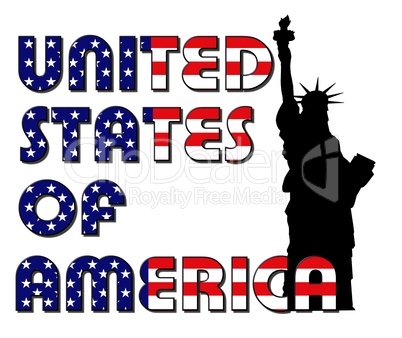 USA Schriftzug im Stars & Stripes Design mit Freiheitsstatue