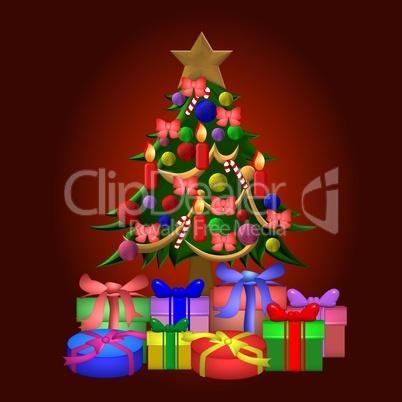 geschmückter Christbaum mit Geschenken