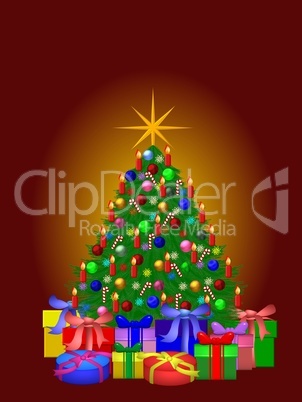geschmückter Christbaum mit Geschenken
