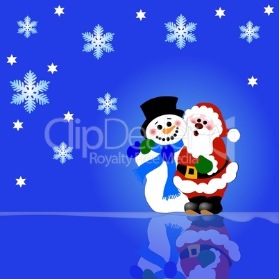 Hintergrund Weihnachtsmann mit Schneemann
