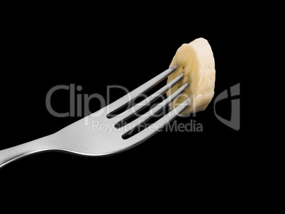 Banana slice on a fork