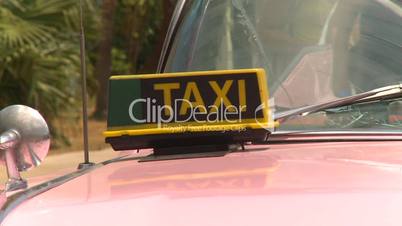 Cuba pink caddy taxi