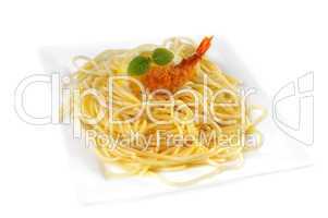 Spaghetti und gebackene Garnele