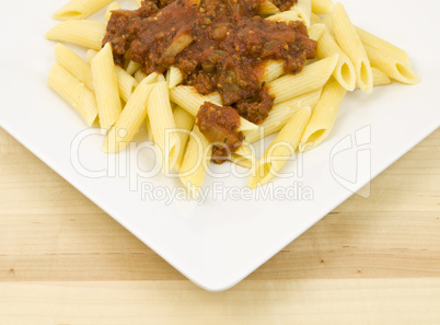 Mostacolli with spaghetti sauce