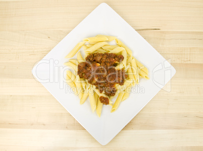 Mostacolli with spaghetti sauce