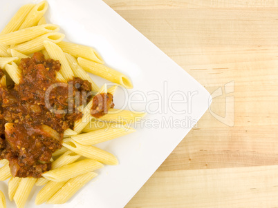 Mostacolli with spaghetti sauce