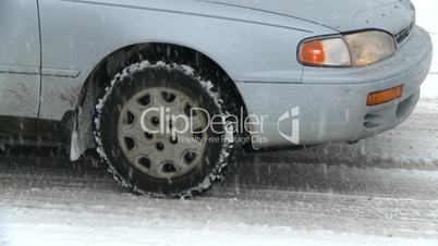 snow traffic spinning tires