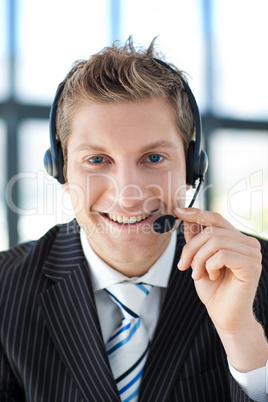 Businessman talking on a headset