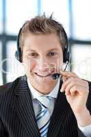 Businessman talking on a headset