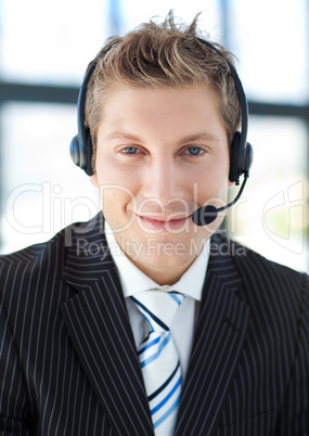 Young businessman with a headset