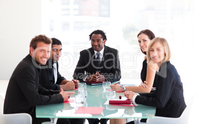 Happy business leader in a meeting