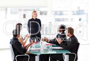 Manager having success in a meeting
