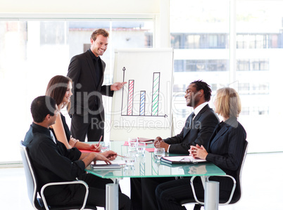 Young businessman talking in a presentation