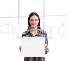 Businesswoman showing her white card
