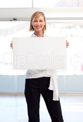 Businesswoman showing her white  card