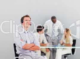 Businessman talking on a headset