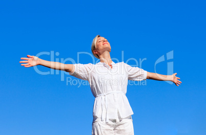Happy woman with open arms