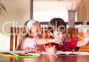 Children doing homework together