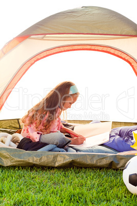 Young girl in tent