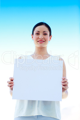 Businesswoman holding a business card
