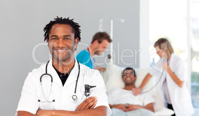 African doctor smiling at the camera