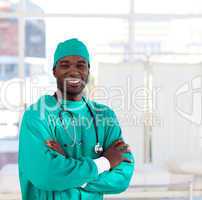 Portrait of an Afro-American surgeon smiling at the camera