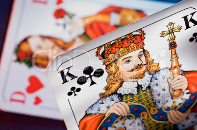 Spielkarten Kreuzkönig und Herzdame