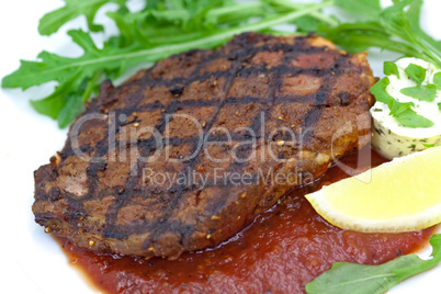 Rib Eye Steak mit Rucola Salat