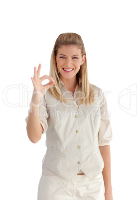 Businesswoman making the okay sign