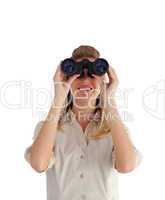 Businesswoman looking through Binoculars